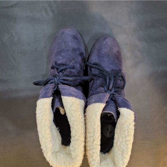 NAUTICA SUEDE WEDGE FAUX FUR INSOLE WOMENS LACE UP BOOTIE - Picture 10 of 15